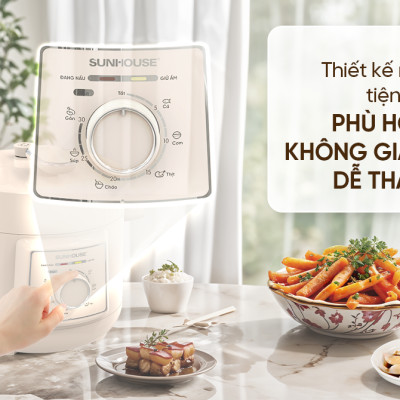 Nồi áp suất điện đa năng 2.5L Sunhouse SHD1520 - Lòng nồi dày 1.8mm - Đa chức năng nấu - Xả áp bằng nút ấn - Hàng chính hãng