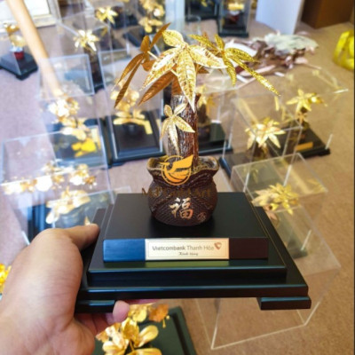Cây kim ngân dát vàng 24k Mt Gold Art(22x17x14cm) M01- Hàng chính hãng, quà tặng dành cho sếp, khách hàng, đối tác