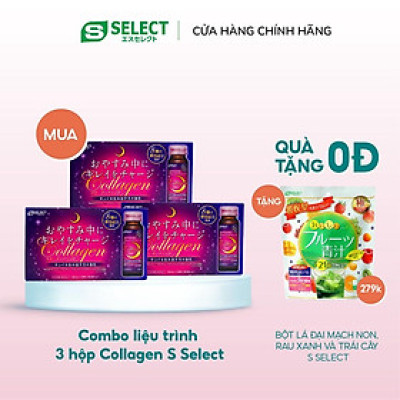 Combo 3 Hộp Nước Uống Đẹp Da Collagen Thủy Phân S Select Nhật Bản (30 Lọ) 2000mg/lọ