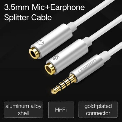 Ugreen UG10789AV141TK 20CM màu Trắng Dây chuyển âm thanh 3.5mm dương sang Jack Mic + Loa âm - HÀNG CHÍNH HÃNG