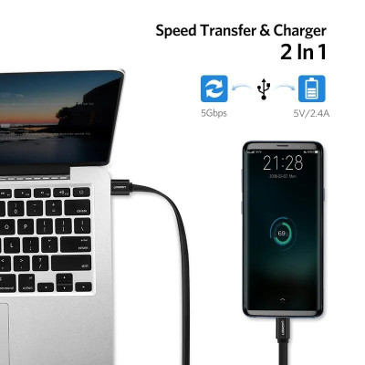 Ugreen UG10697US172TK 1M màu Đen Cáp USB TypeC sang USB 3.0 cáp dẹt - HÀNG CHÍNH HÃNG