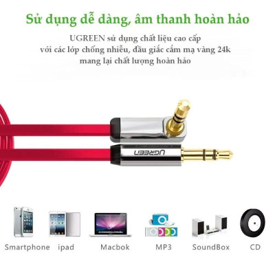 Ugreen UG10798AV119TK 1M Đỏ Cáp âm thanh 2 đầu 3.5mm dương chữ L dây dẹt - HÀNG CHÍNH HÃNG