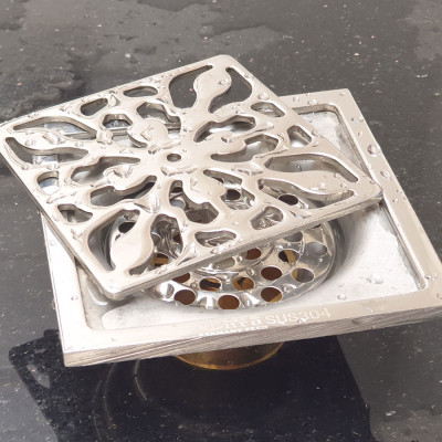 Phễu thu sàn - thoát sàn chống hôi Inox SUS 304, 10cm x 10cm Eurolife EL-HG06 (Trắng bạc)