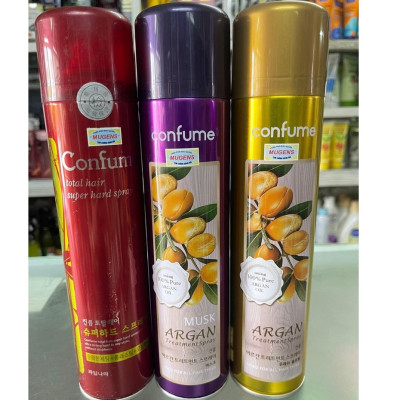 Gôm xịt tóc Argan tạo kiểu tóc cứng, giữ nếp lâu không bết dính Confume Musk Argan Treatment Spray 300ml tặng móc khóa