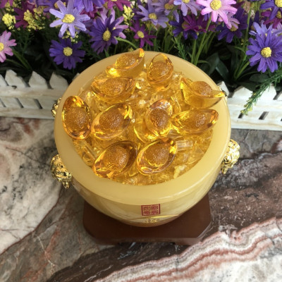 Bát Tụ Bảo, Bát Tụ Tài, Hủ vàng vip đá thạch anh vàng hút tài hút lộc cho ngôi nhà của bạn - Cao 18cm