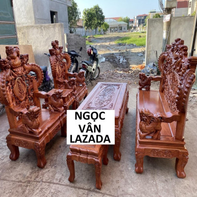 Bộ Bàn Ghế Rồng Khuỳnh Nghê Đỉnh Gỗ Hương Đá