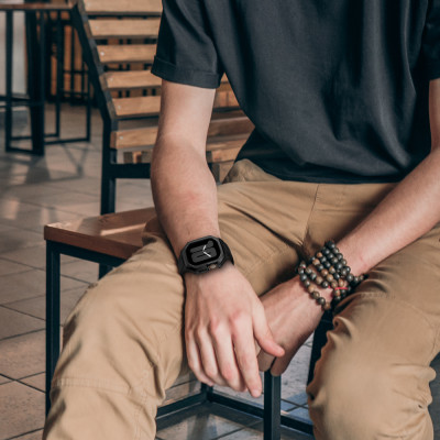 Ốp Case Vỏ Thép Không Gỉ bảo vệ tích hợp dây đeo Fluororubber cho Apple Watch Series 10 Size 46mm - Hàng Chính Hãng