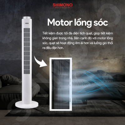 Quạt Tháp SHIMONO SM-TF46GL 45W Họa Tiết Kim Cương Cao Cấp, Màn Hình Led Hiển Thị Nhiệt Độ Phòng, Cao 117cm, BH 12 Tháng Hàng Chính Hãng