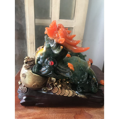 Cặp Tỳ Hưu Phong Thủy Hút Tài Lộc Lớn Màu Xanh Đậm Đầu Cam Đậm Đứng Hủ Vàng Bao Tiền To Size Dài 30cm x Cao 26cm x Sâu 13cm Hợp Anh Chị Mệnh Mộc Thủy hỏa trưng phòng khách nhà công ty bàn thờ thần tài đẹp tốt ạ