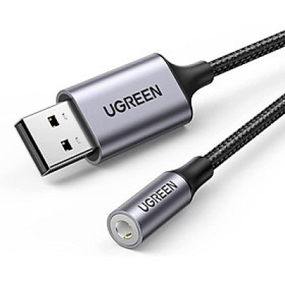 Ugreen UG30757CM477TK 25cm USB 2.0 to 3.5mm Audio Adapter Aluminum Alloy Dark Gray Support Mic TRRS Headphone DAC Chip - HÀNG CHÍNH HÃNG