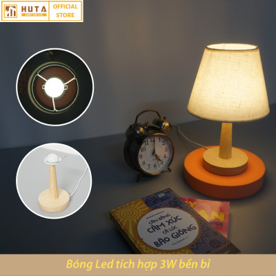 Đèn ngủ để bàn HUTA G2S Gỗ Chao Nón Vintage Dễ thương Decor Trang trí phòng ngủ, Đọc Sách Đầu Giường, Đầu Cắm USB, Đèn Vàng Bóng LED Tiết Kiệm Điện