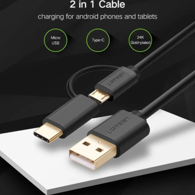 Ugreen UG30173US142TK 0.5M màu Đen Thiết bị chuyển đổi USB 2.0 sang type-C và micro USB - HÀNG CHÍNH HÃNG