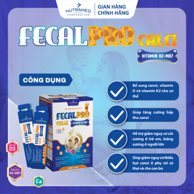 Siro Fecalpro Calci vitamin K2-MK7 hỗ trợ bổ sung Canxi, Vitamin D cho xương chắc khỏe (20 gói) - Nutramed