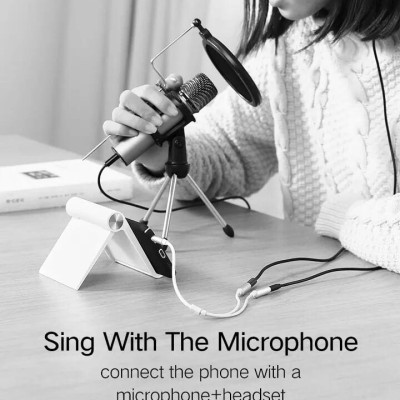 Ugreen UG10789AV141TK 20CM màu Trắng Dây chuyển âm thanh 3.5mm dương sang Jack Mic + Loa âm - HÀNG CHÍNH HÃNG