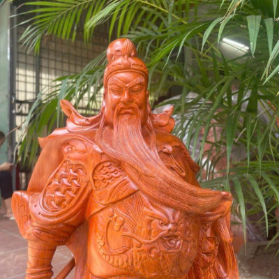 TƯỢNG QUAN CÔNG TRẤN ẢI BẰNG GỖ HƯƠNG ĐÁ KT 80×31×20CM 