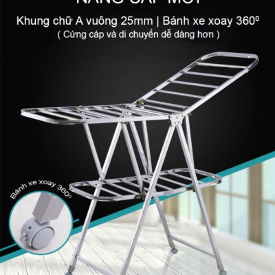 Giàn phơi, kệ phơi đồ Inox xếp gọn có bánh xe - Chính hãng NIKITA 818ABX