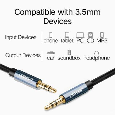 Ugreen UG50363AV112TK 2M màu Đen Cáp âm thanh 2 đầu 3.5mm dương - HÀNG CHÍNH HÃNG