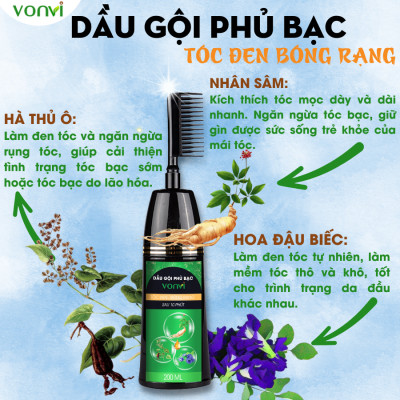 Lược nhuộm tóc đen VONVI không gây kích ứng dễ chải đen tóc với đầu lược thiết kế nhỏ gọn chai 200 ml