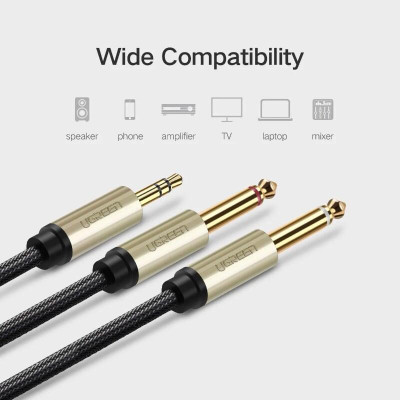 Ugreen UG40790AV126TK 1M Màu Đen Cáp âm thanh 2 đầu 6.5mm dương sang 3.5mm dương cao cấp - HÀNG CHÍNH HÃNG
