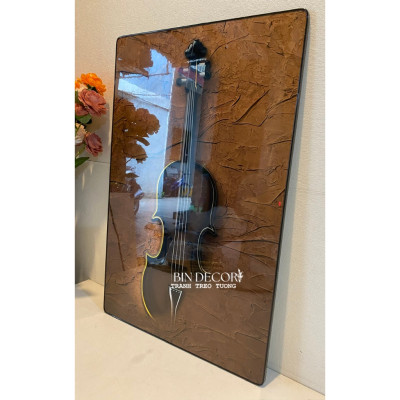 (ẢNH THẬT) Tranh treo tường đàn violon trang trí decor phòng âm nhạc bo viền kèm đinh