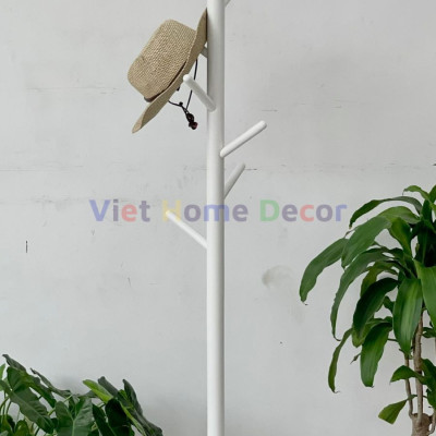 Cây treo quần áo 3 chân 8 nhánh treo bằng gỗ cao su màu trắng - Thương hiệu Viet Home Decor