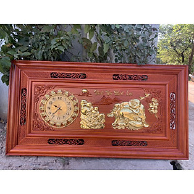 Đồng hồ treo tường gỗ hương khắc phật di lặc hoan hỷ phát tài phát lộc kt 67×127×4cm