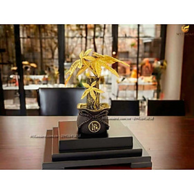 Cây kim ngân dát vàng 24k Mt Gold Art(22x17x14cm) M01- Hàng chính hãng, quà tặng dành cho sếp, khách hàng, đối tác
