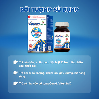 Viên Uống  Hỗ trợ Tăng Chiều Cao Vipteen Vinh Gia, Giúp Thể Lực Tốt Cho Trẻ 9 -18 Tuổi (LỌ/ 60v)