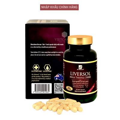 Viên uống bổ gan nhập khẩu chính hãng Úc LIVERSOL MILK THISTLE (60 viên) giúp bổ gan, hỗ trợ tăng cường chức năng gan, thải độc gan, bảo vệ tế bào gan khỏi các thương tổn do rượu, bia và các thuốc có hại cho gan
