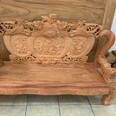 Bộ bàn ghế phòng khách nghê phượng gỗ hương đá tay 12 tựa liền