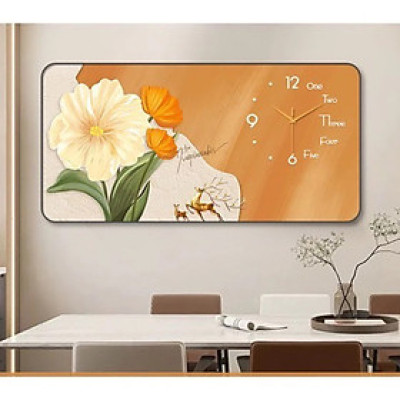 (ẢNH THẬT) Tranh đồng hồ tráng gương hoa tulip 6 tranh bo viền kèm đinh treo