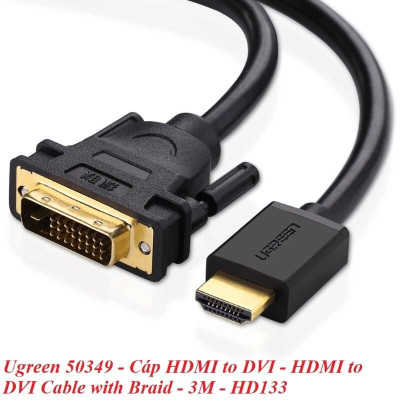 Ugreen UG50349HD133TK 3M màu Đen Cáp chuyển đổi HDMI sang DVI 24 + 1 thuần đồng - HÀNG CHÍNH HÃNG