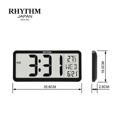 Đồng hồ Rhythm LCW017BR02- Kt 35.6 x 16.0 x 2.6cm, 638g. Vỏ nhựa. Dùng Pin.