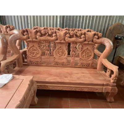 Bộ bàn ghế phòng khách minh quốc đào gỗ hương đá tay 12 tựa liền