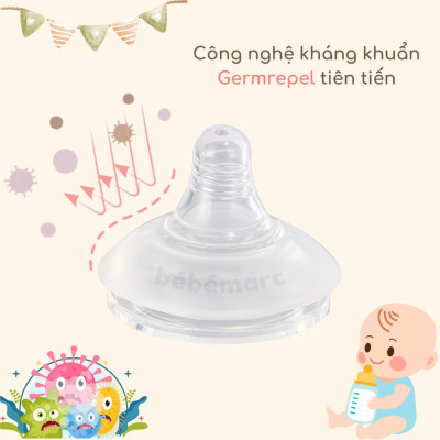 Núm Ty Silicone Cao Cấp Kháng Khuẩn Tự Nhiên An Toàn Cho Bé Yêu Bébémarc - Nhiều Size (Set 2 Cái)