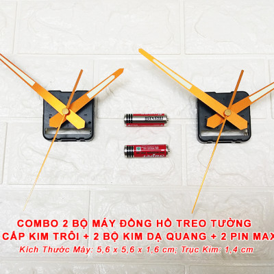 COMBO 2 BỘ MÁY ĐỒNG HỒ TREO TƯỜNG EASTAR KIM TRÔI CAO CẤP + 2 BỘ KIM MÀU VÀNG ĐỒNG CÓ DẠ QUANG – KÈM 2 PIN MAXELL