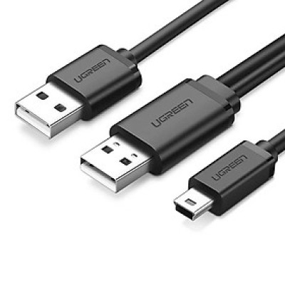 Ugreen 10346 0.5M màu Đen Cáp sạc truyền dữ liệu USB 2.0 sang MICRO USB có trợ nguồn USB US107 - Hàng chính hãng