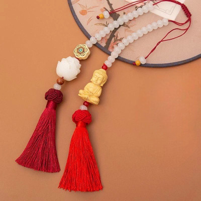 Khánh Quan Âm Liên Hoa Phong Thủy Trang Trí Ô Tô,Xe Hơi Mang May Mắn Và Tài Lộc Khánh Gỗ Hoàng Dương