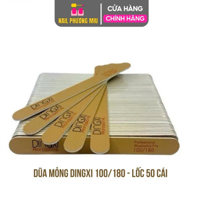 Dũa Mỏng Da Bò DINGXI Lốc 50 Cái Độ Nhám 100/180 Màu Nâu Vàng Làm Nail Tiện Lợi, Form Thẳng, Lõi Nhựa Cứng Cáp, Cầm Chắc Tay, 2 Mặt Nhám Cao Cấp Êm