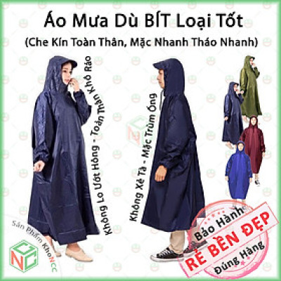 Áo Mưa BIT Kín Hông (BÍT Không Xẻ Tà) KhoNCC - Hàng Chính Hãng - Vải Dù Loại Tốt Khổ Lớn Chống Thấm - Che Cả Balo Đeo Sau – KQL-AMBIT-XD (Nhiều Màu)