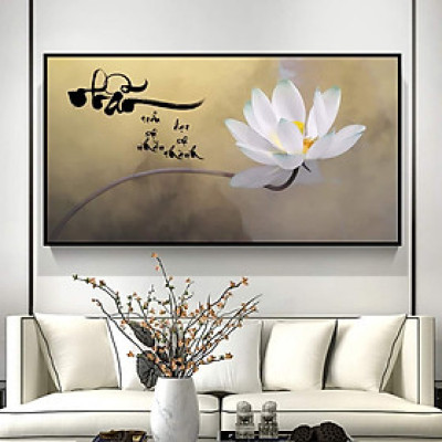 (ẢNH THẬT) Tranh treo tường tráng gương chữ nhẫn và hoa sen trắng kèm đinh treo