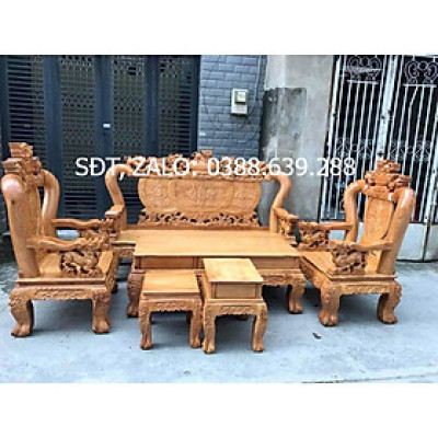 Bộ bàn ghế Nghê Đỉnh gỗ gõ đỏ tay 12