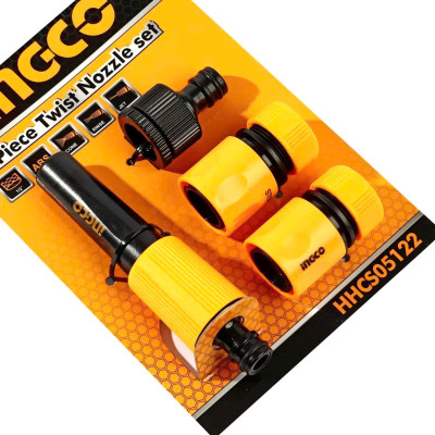 Bộ khớp 5 chi tiết nối nhanh ống nước tưới cây, cấp nước cho máy rửa xe INGCO HHCS05122 kết nối với ống nhựa dẻo PVC phi 16mm, 18mm