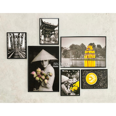 (ẢNH THẬT) TRANH TREO TƯỜNG 6 TẤM HÀ NỘI XƯA TRANH TRANG TRÍ QUÁN