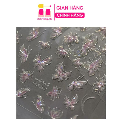 Sticker Bướm 5D Làm Nail Nhiều Mẫu Hoa Bướm Lấp Lánh Cho Móng Tay, Phụ Kiện Salon Đề Can Ánh Sáng Cho Nhiều Loại Móng Nữ Women