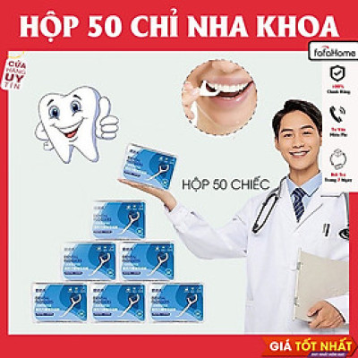 Tăm Chỉ Nha Khoa Hộp 50 Cái, Tăm Chỉ Nha Khoa - Hộp 50 Cây Tăm Chỉ Nha Khoa Tiệt Trùng, Vệ Sinh Kẽ Răng Chân Nướu Chuyên Dụng