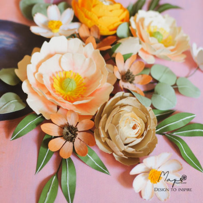 Tranh hoa giấy handmade trang trí cao cấp SPRING VASE 40x40cm - Maypaperflower Hoa giấy nghệ thuật