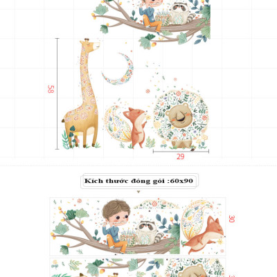 Sticker Giấy Dán Tường Decal Dán tường Tranh Dán Tường Trang Trí Tường Mẫu Vườn Thú Của Bé ZDB-2177