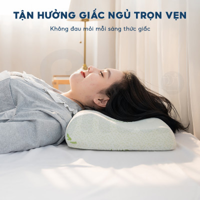 Gối cao su non người lớn EMA kèm vỏ sợi tre kháng khuẩn, thiết kế lượn sóng, chống đau cổ vai gáy