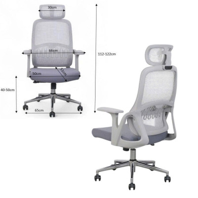 Ghế văn phòng lưng lưới xám cao cấp CM4561-2M Nội thất Capta Lưng lưới xám nệm vải xám khung và tay ghế nhựa màu xám ghế xoay nâng hạ gật gù chân xoay thép mạ chrome hcm